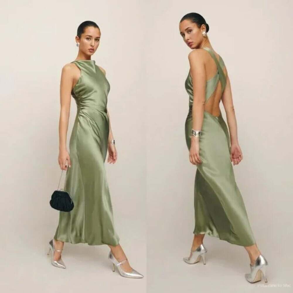 Reformation Casette Silk Dress in Artichoke Size 2